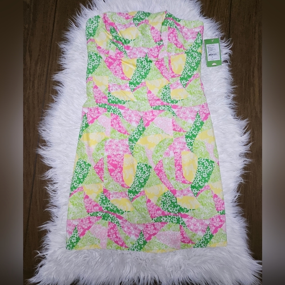 Lilly Pulitzer Pink and Green Strapless Dress